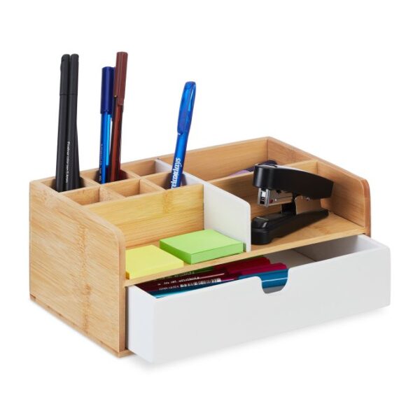Rašymo priemonių organizatorius su 1 skyrių 10x25x15,5 cm., šviesiai rudos/baltos spalvos