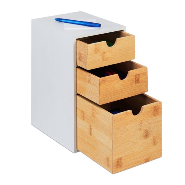 Rašymo priemonių organizatorius su 3 skyriais 28x17x21,5 cm., baltos/šviesiai rudos spalvos