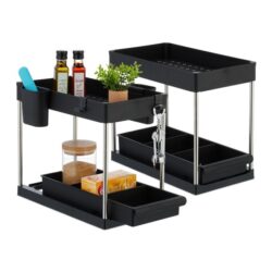 Rinkinys iš 2 pastatomų virtuvės lentynų 33x40x22cm., sidabrinės/juodos spalvos