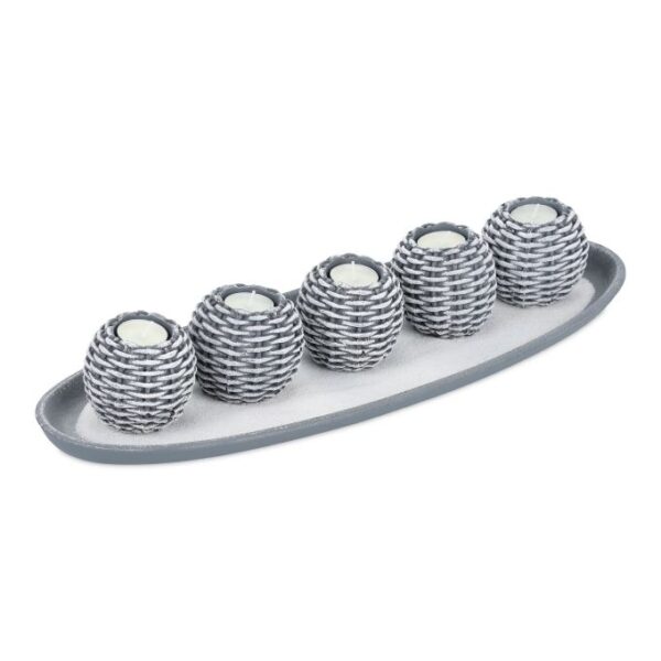 Rinkinys iš 5 žvakidžių ir padėklo, šviesiai pilkos/baltos spalvos