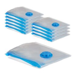 Rinkinys iš 10 skaidrių vakuuminių maišų drabužiams 80x60cm., mėlynos spalvos