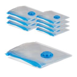 Rinkinys iš 2 skaidrių vakuuminių maišų drabužiams, mėlynos spalvos