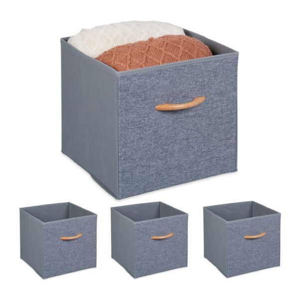 Rinkinys iš 4 sulankstomų dėžių 28,5x30x30cm., pilkos/šviesiai rudos spalvos