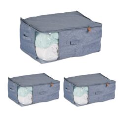 Rinkinys iš 3 skaidrių krepšių 28x58x45cm., pilkos spalvos