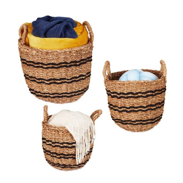 Rinkinys iš 3 krepšelių su dangčiu, šviesiai rudos/juodos spalvos