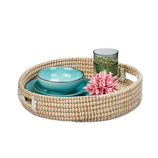 Padėklas su rankenomis 10x43cm., šviesiai rudos/baltos spalvos