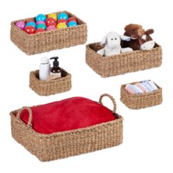 Rinkinys iš 5 krepšelių, rudos spalvos