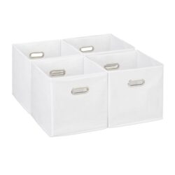 Rinkinys iš 4 sulankstomų dėžių 30x30x30cm., baltos/sidabrinės spalvos