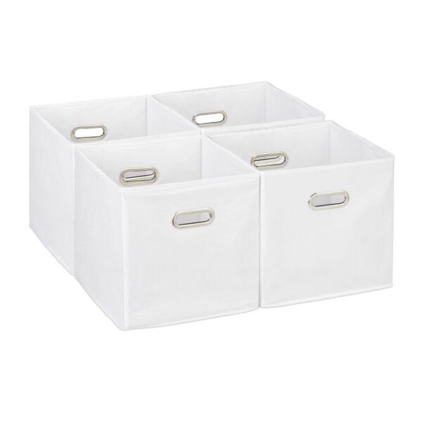 Rinkinys iš 4 sulankstomų dėžių 30x30x30cm., baltos/sidabrinės spalvos