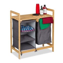 Vonios lentyna su skalbinių krepšeliu 77x69,5x36cm., šviesiai rudos/pilkos spalvos