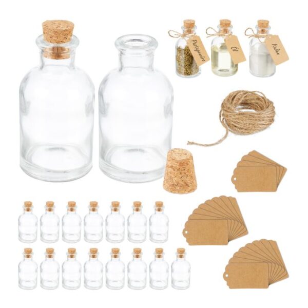 Rinkinys iš 20 skaidrių skystų ir birių maisto prieskonių organizatorių 9x5cm., šviesiai rudos spalvos