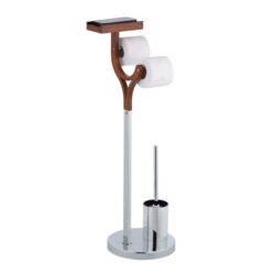 Tualetinio popieriaus stovas su tualeto šepečiu 84x25x30cm., rudos/sidabrinės spalvos