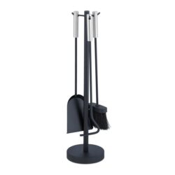 Rinkinys iš 3 židinio įrankių ir stovo 57x14,5cm., juodos/sidabrinės spalvos