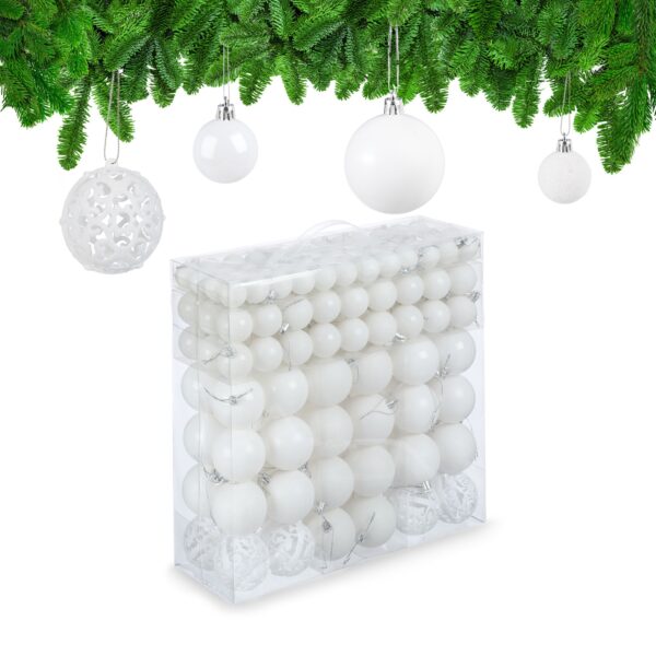 Rinkinys iš 150 kalėdinių kamuoliukų, baltos/sidabrinės spalvos