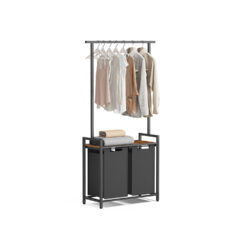 Skalbinių krepšelis su drabužių kabykla ir lentyna 92L., juodos/rudos spalvos