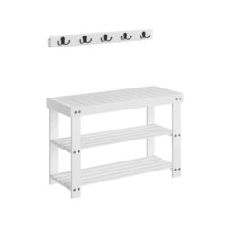 Batų suoliuks su sieninė paltu kabykla., baltos/juodos spalvos