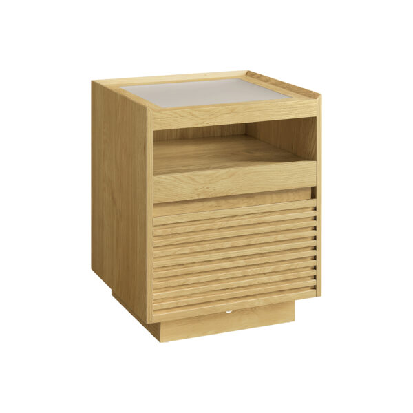 Naktinis staliukas su LED apšvietimu 40x45x55cm., šviesiai rudos spalvos