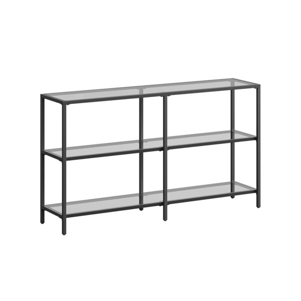 Skaidrus konsolinis stalas su lentynomis 30x130x73cm., juodos spalvos