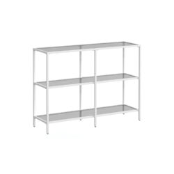 Skaidrus konsolinis stalas su lentynomis 30x100x73cm., baltos spalvos