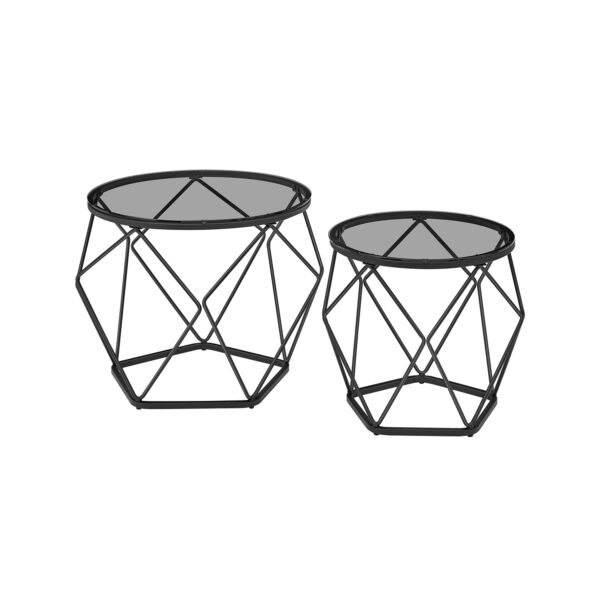 Rinkinys iš 2 skaidrių kavos staliukų, juodos spalvos