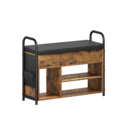 Batų suoliukas su lentynomis 30x80,6x62,5cm., rudos/juodos spalvos