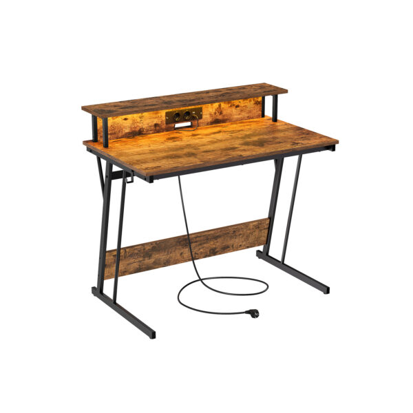 Rašomasis stalas su įkrovimo stotele 60x100x91cm., rudos/juodos spalvos