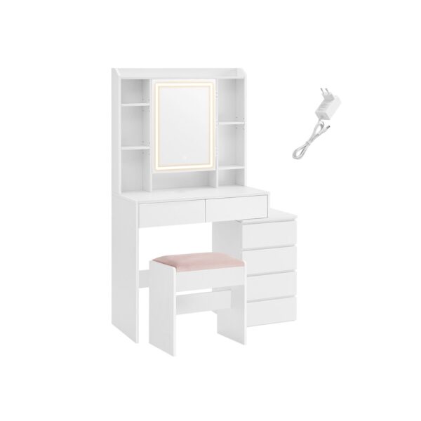 RDT125W01-1.jpg Tualetinis staliukas su taburete, baltos/rožinės spalvos