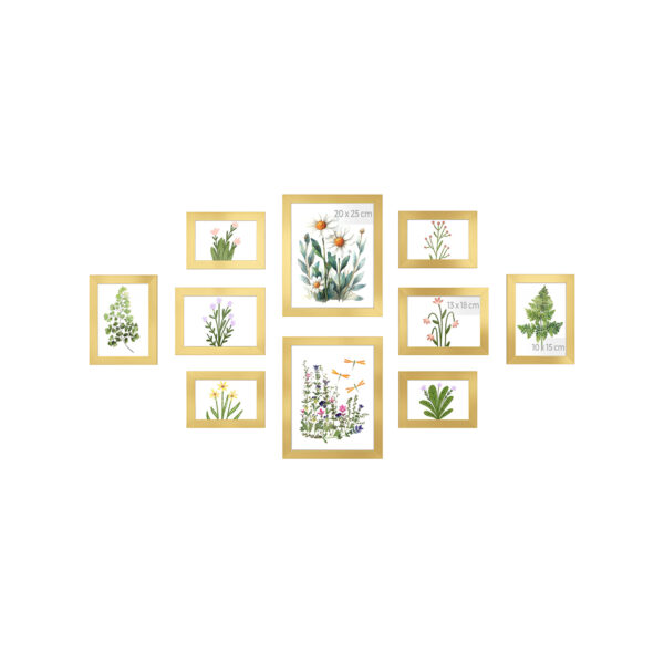 Rinkinys iš 10 nuotraukų rėmelių, auksinės spalvos