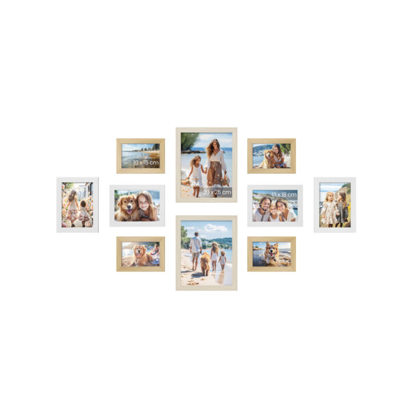 Rinkinys iš 10 nuotraukų rėmelių, baltos/šviesiai rudos spalvos
