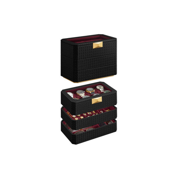 Papuošalų dėžutė 16,3x27,3x20,5cm., juodos/auksinės/raudonos spalvos