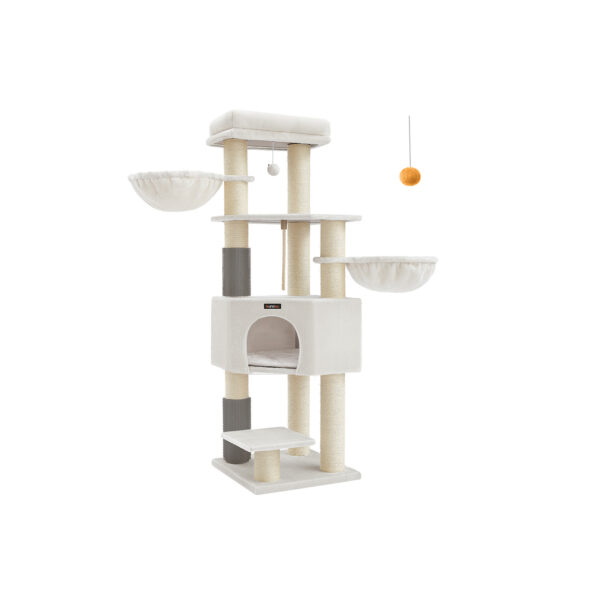 Kačių draskyklė 50x50x160cm., baltos/smėlio spalvos