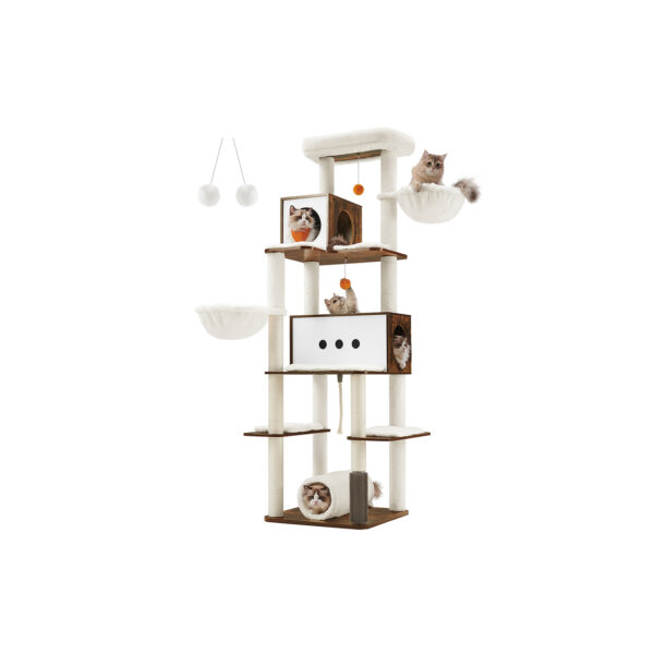 Kačių draskyklė 60x60x197cm., baltos/rudos spalvos