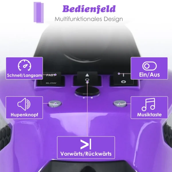 Elektrinis vaikiškas keturratis 60x94x73cm., violetinės/juodos spalvos