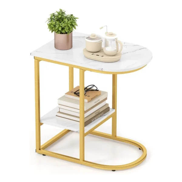 Šoninis staliukas 60x40x60cm., auksinės/baltos spalvos