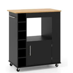 Virtuvės sala ant ratukų 76x44x89cm., juodos/šviesiai rudos spalvos