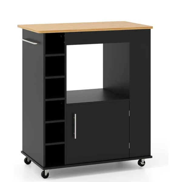 Virtuvės sala ant ratukų 76x44x89cm., juodos/šviesiai rudos spalvos