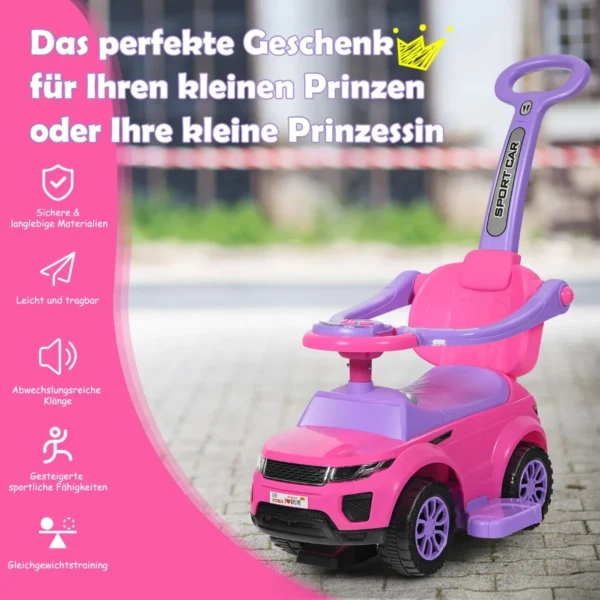 Mašina stumdukas su rankena 89x43x84cm., rožinės/violetinės spalvos