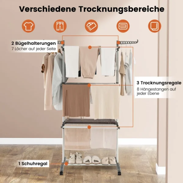 Skalbinių džiovyklė 127x63x171cm., baltos/pilkos spalvos