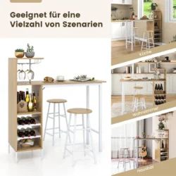 Rinkinys iš 2 baro kėdžių ir stalo, šviesiai rudos/baltos spalvos