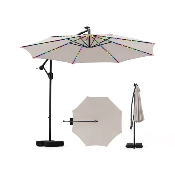 300cmsonnenschirmmitledbeleuchtung9modiampelschirmmitsandsckenkurbelneigungswinkelverstellbarbeige_image_1.webp Lauko skėtis 300x260cm., smėlio/juodos spalvos