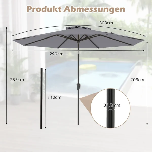 Lauko skėtis 303x253cm., pilkos/juodos spalvos