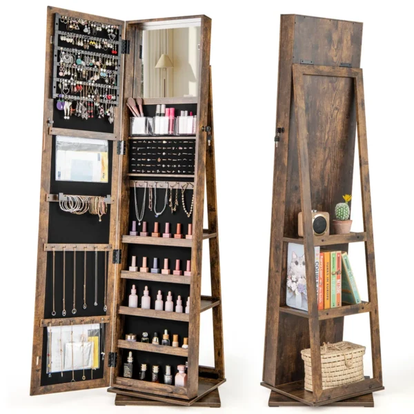 Pastatomas veidrodis-papuošalų spintelė 43x38x159cm., rudos/juodos spalvos