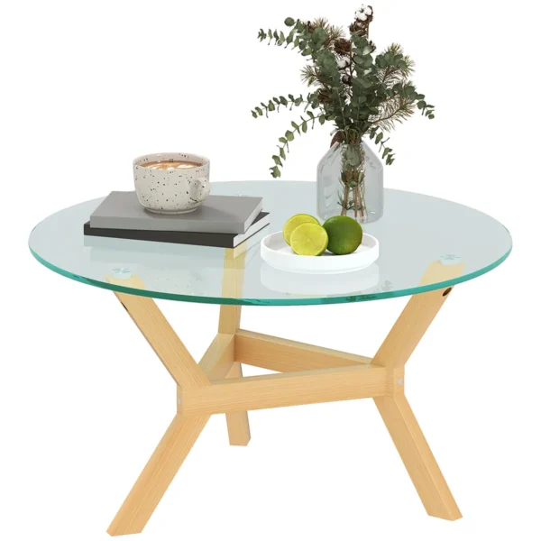 Skaidrus kavos staliukas Homcom 80x45cm., šviesiai rudos spalvos 