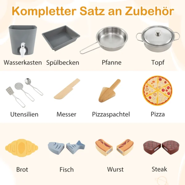 3 dalių vaikų virtuvė, šviesiai rudos spalvos