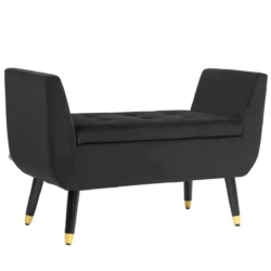 Minkštas suolas su daiktadėže Homcom 107x42x65cm., tamsiai pilkos/auksinės spalvos