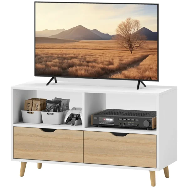TV staliukas Homcom 99x39x58,3cm., baltos/šviesiai rudos spalvos
