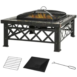 Laužavietė su žarstekliu Outsunny 76x76x47cm., juodos spalvos