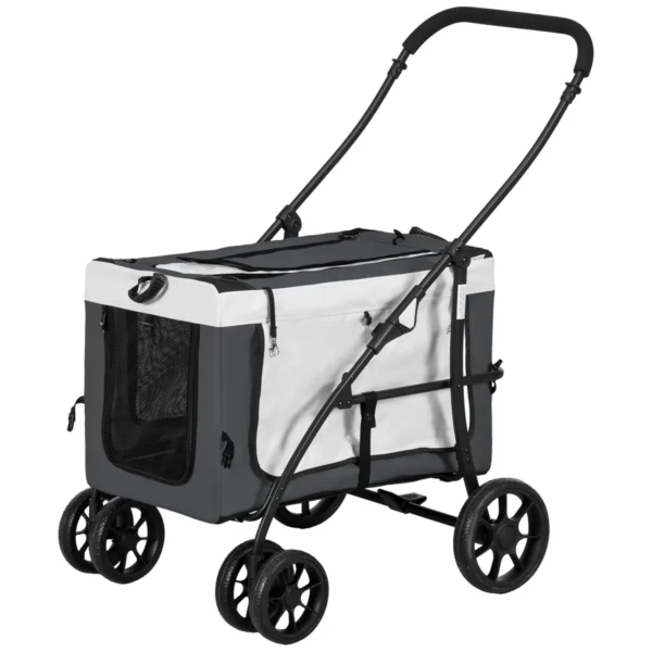 JRGacf18e0c74638d.webp Vežimėlis šunims PawHut 81x58x97,5cm., pilkos/juodos spalvos