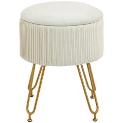 Pufas su daiktadėžė Homcom 40x48cm., kreminės/auksinės spalvos