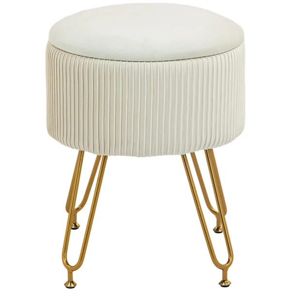 Pufas su daiktadėžė Homcom 40x48cm., kreminės/auksinės spalvos